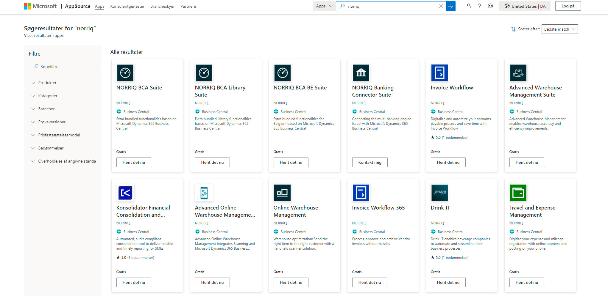 Du kan finde en lang række apps og tillægsløsninger til Business Central i Microsoft AppSource - NORRIQ